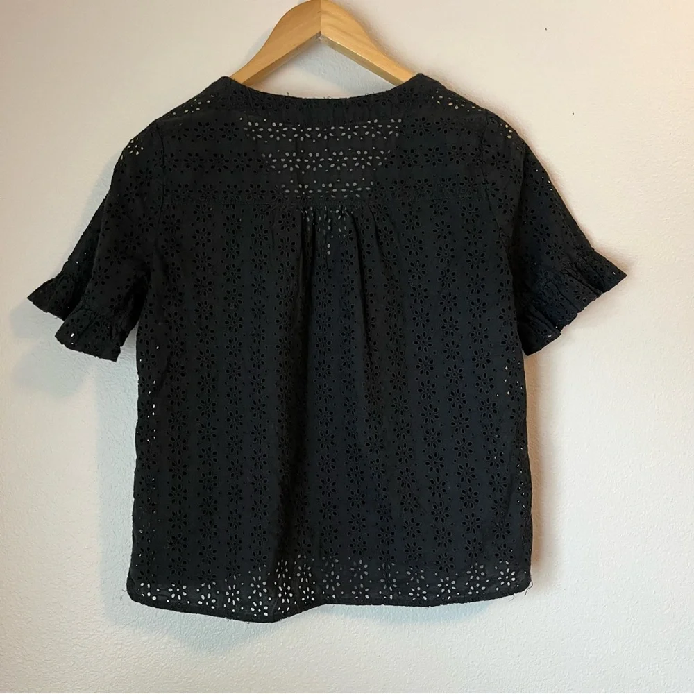 Madewell Eyelet Village Ruffle Sleeve Shirt Top Blouse Black - Picture 6 of 6